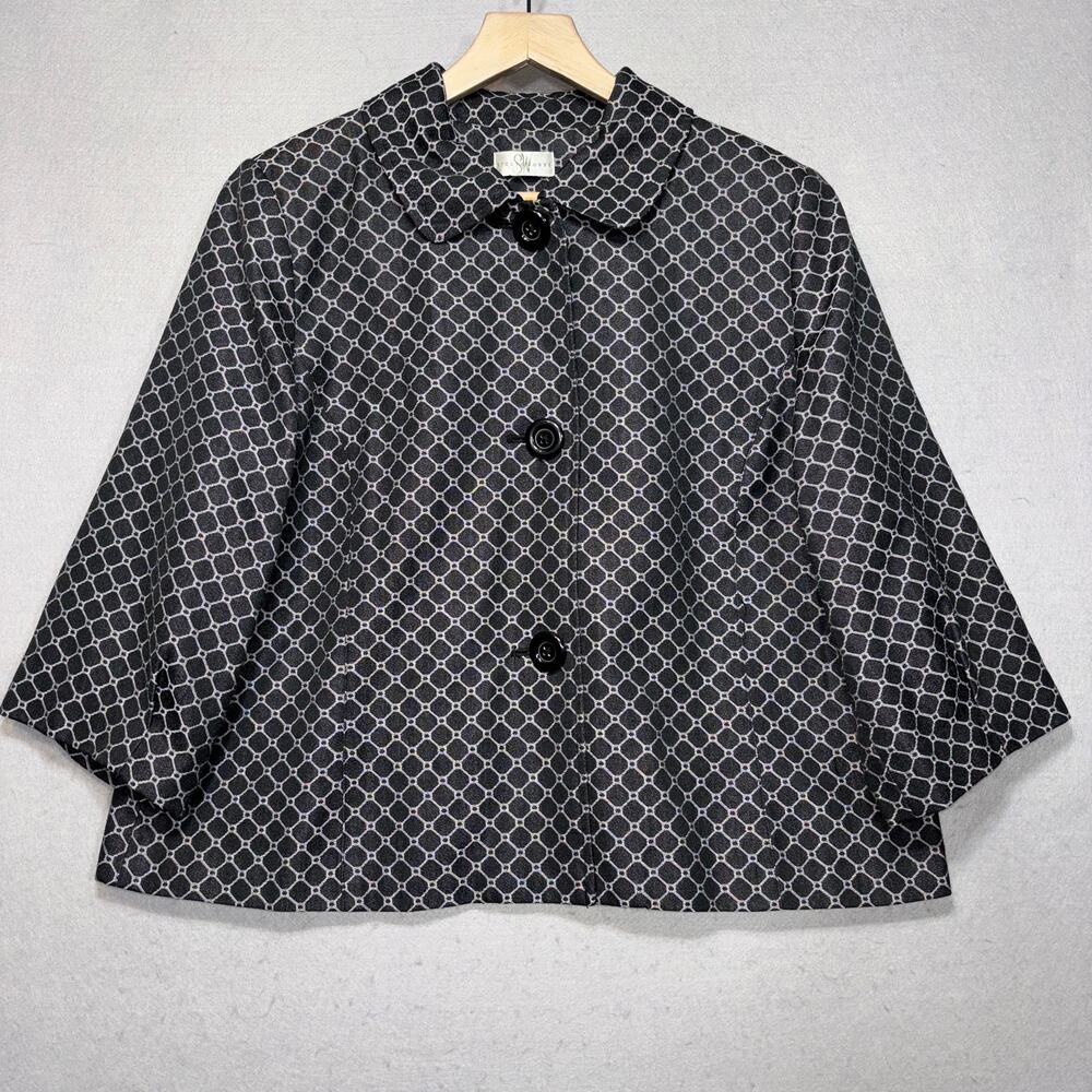 Studio Works Jacket L Black White Geometric Artsy Boho Retro Statement Modern